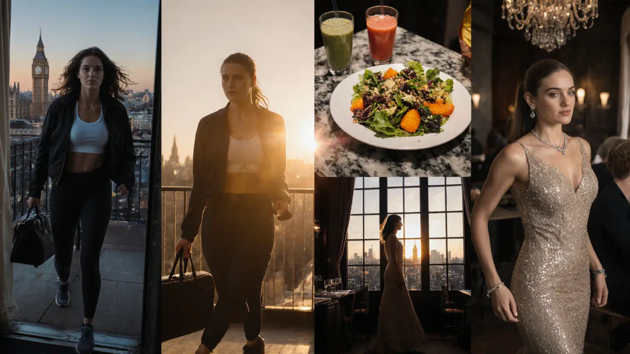 Storyboard of a companion’s day: morning workout, meal prep, brunch meeting, and evening gala.