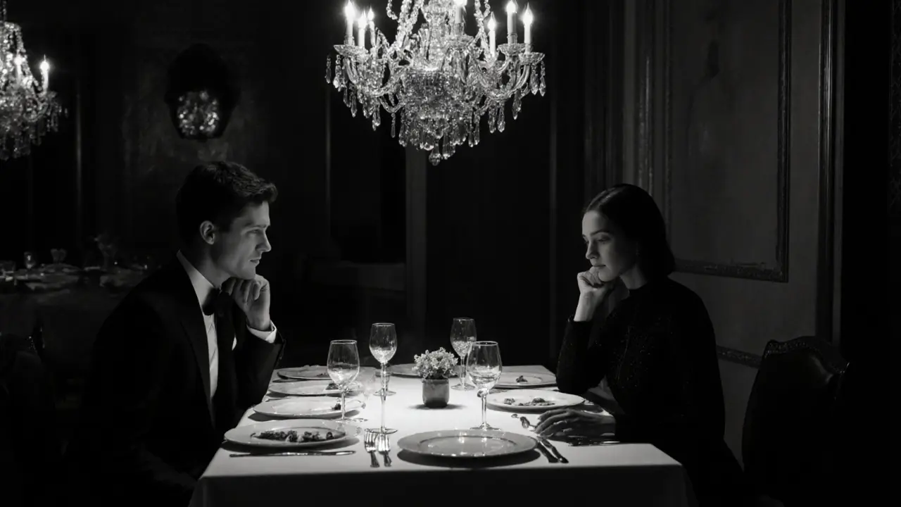 A couple dines in silent luxury at a secret late-night supper in a historic Parisian restaurant.