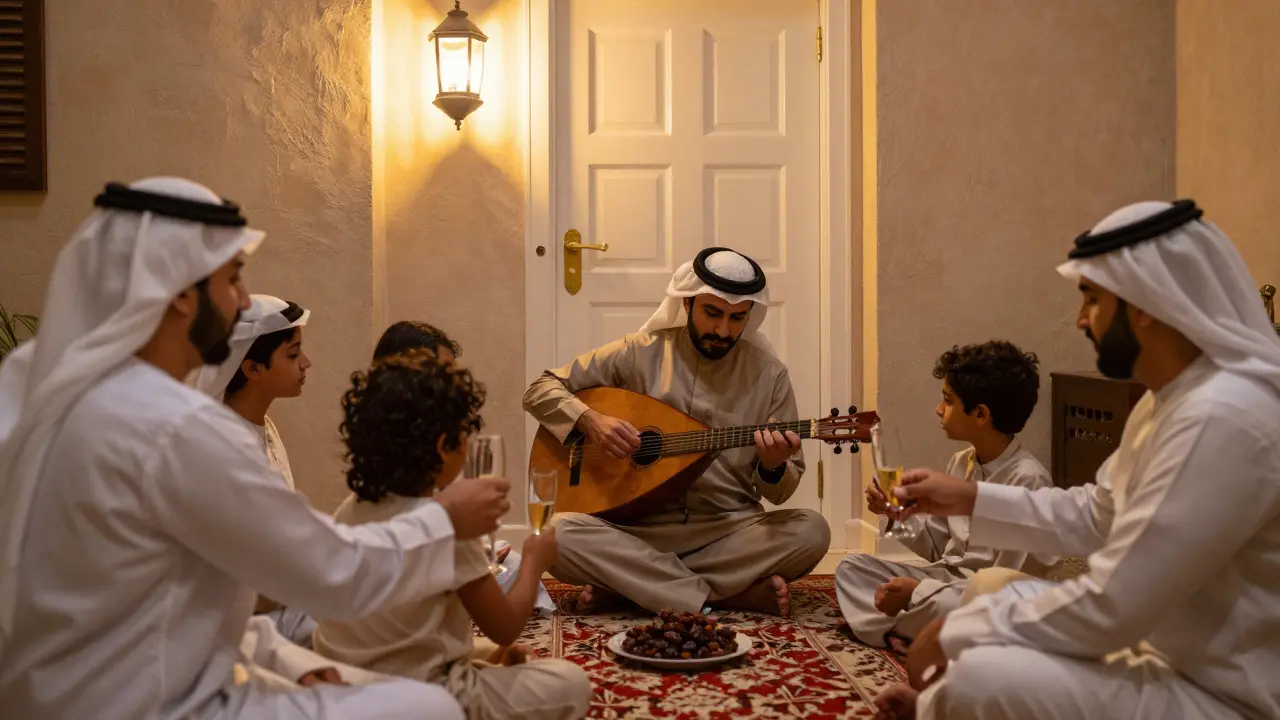 A hidden white door at the Four Seasons leading to a serene oud-filled room with Emirati families celebrating quietly.