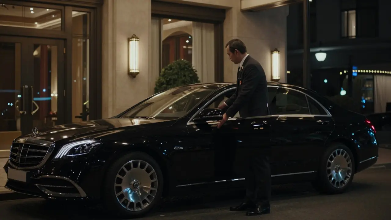 Luxury car discreetly arriving at Four Seasons Hotel Paris