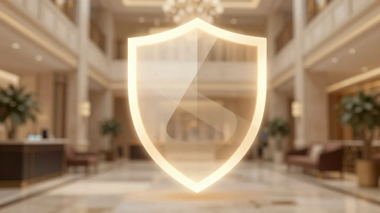 Abstract shield icon symbolizing safety against travel risks